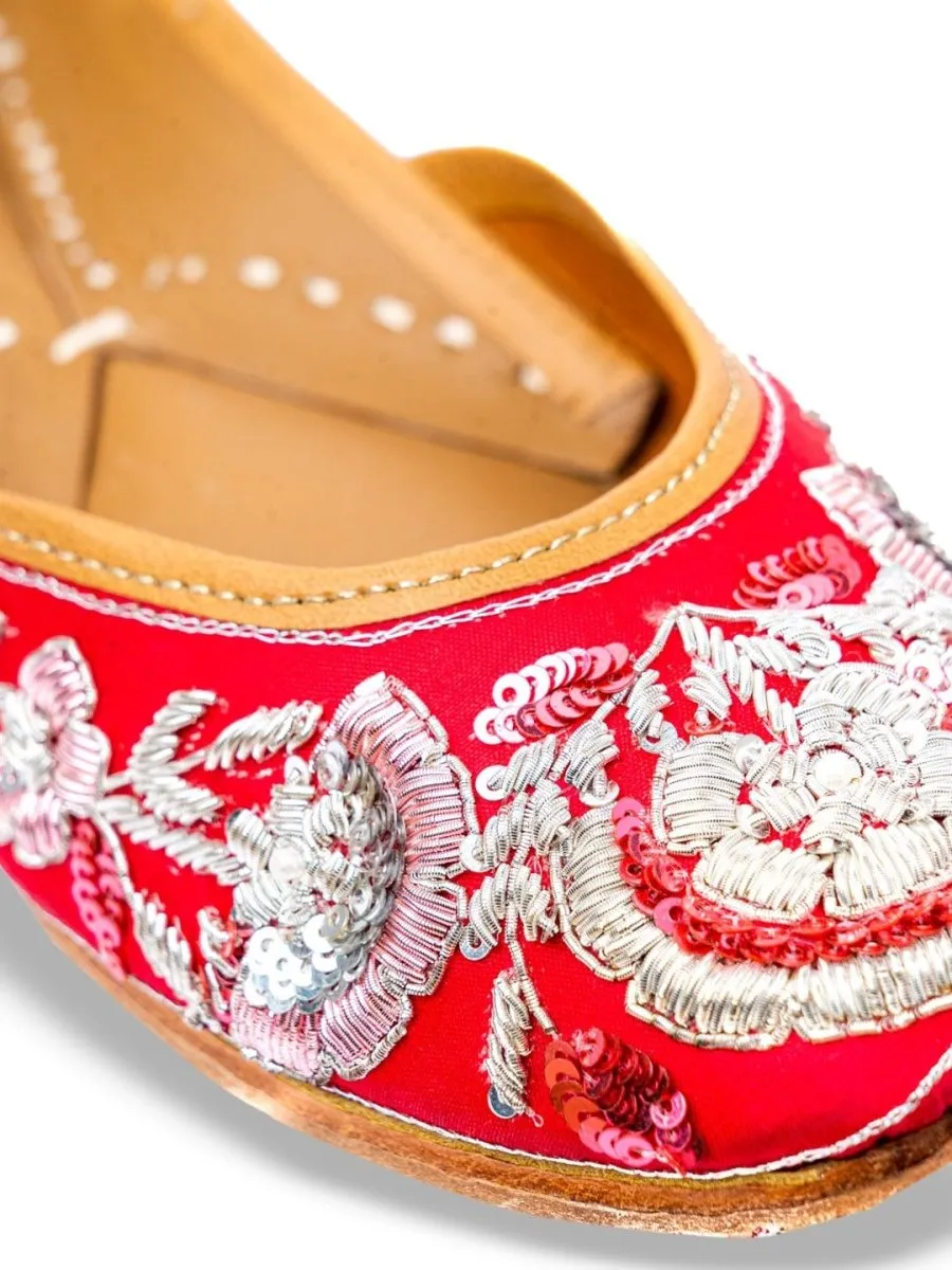 Anouk Women Red & Silver Toned Ethnic Embellished Mojaris