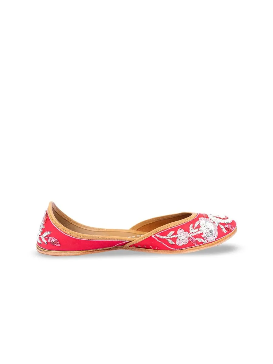 Anouk Women Red & Silver Toned Ethnic Embellished Mojaris