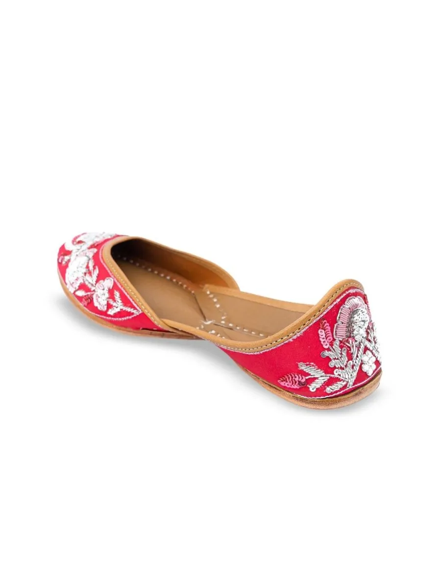 Anouk Women Red & Silver Toned Ethnic Embellished Mojaris