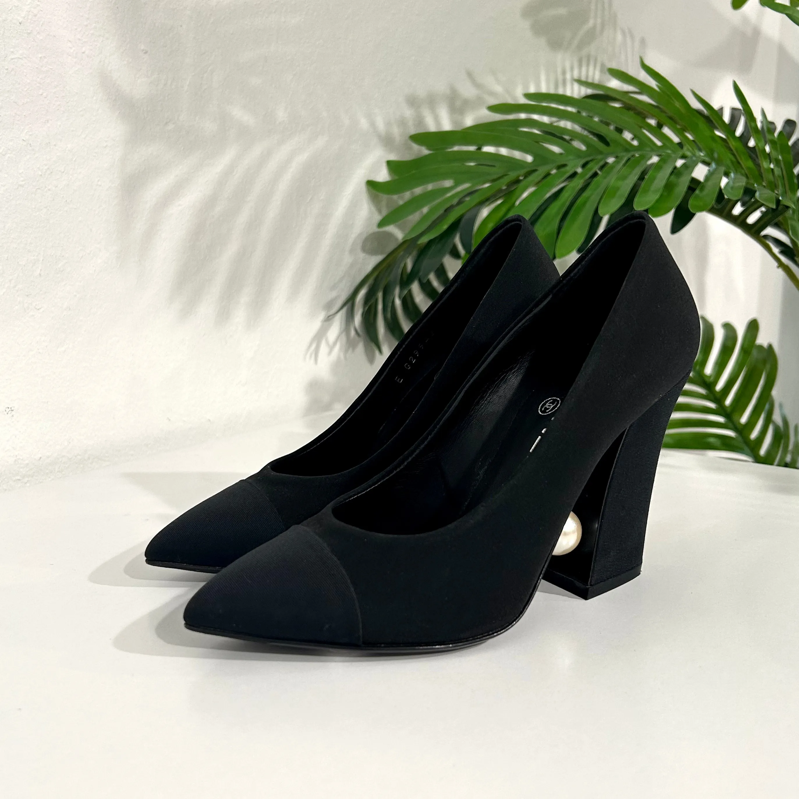 Chanel Grosgrain Pearl Block Heels