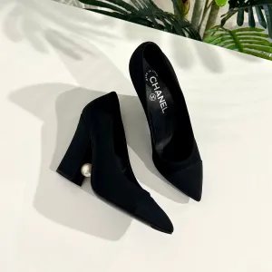 Chanel Grosgrain Pearl Block Heels