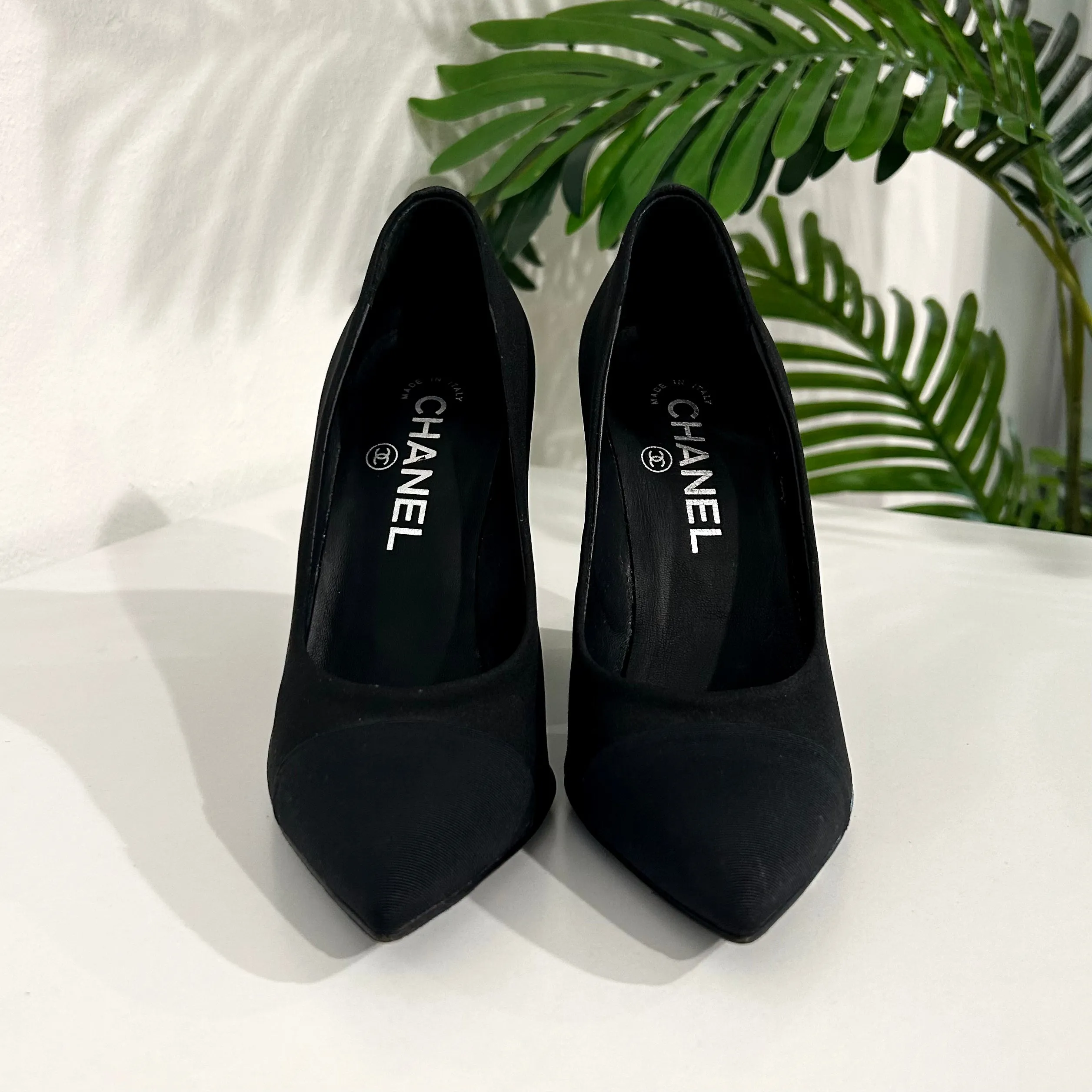 Chanel Grosgrain Pearl Block Heels