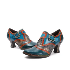CrazycatZ Leather Pumps,Womens Colorful Vintage Block Heel Oxford Vintage Shoes Pumps Multi