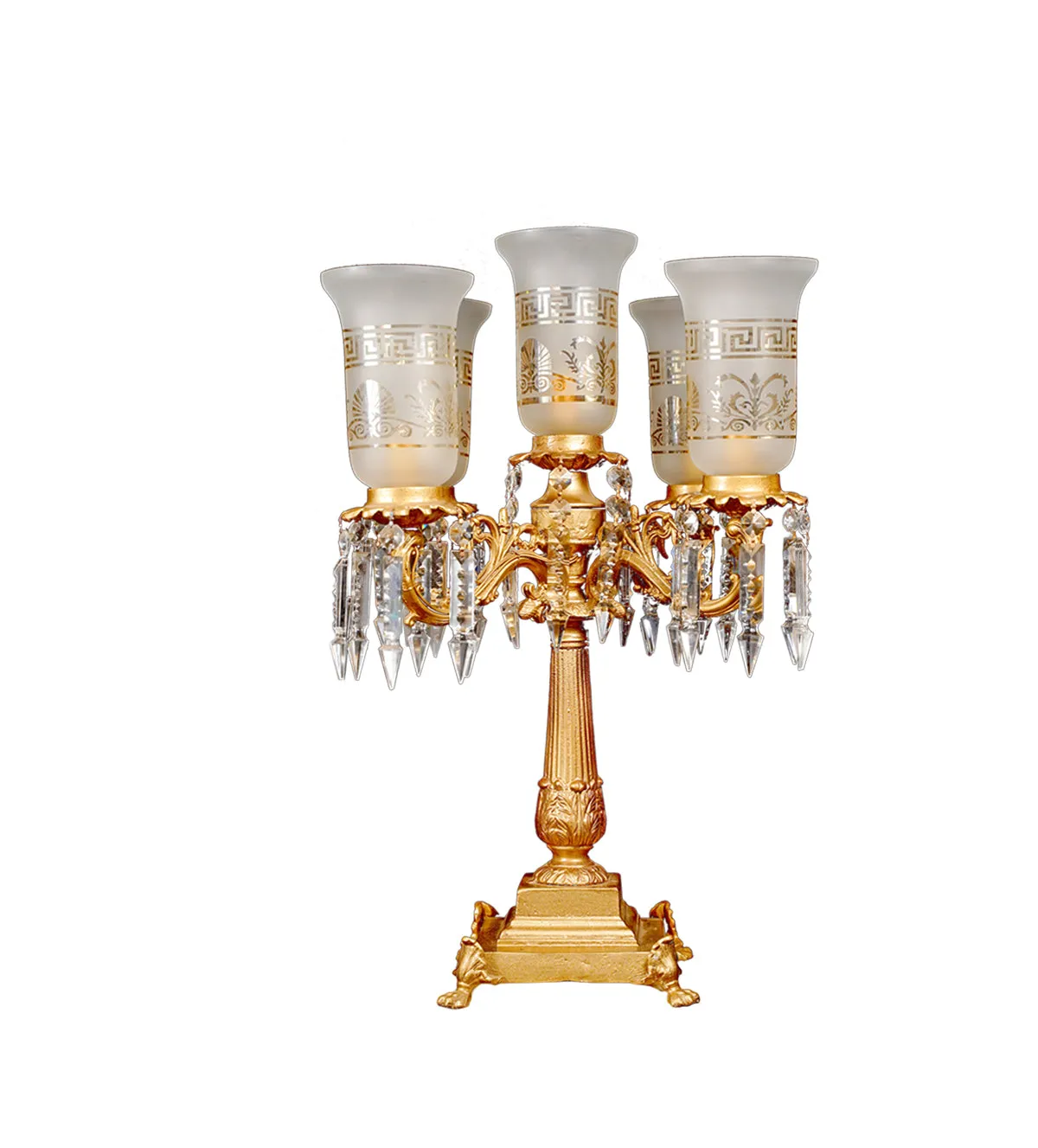 Crystal and Gold Five-Tiered Table Lamp