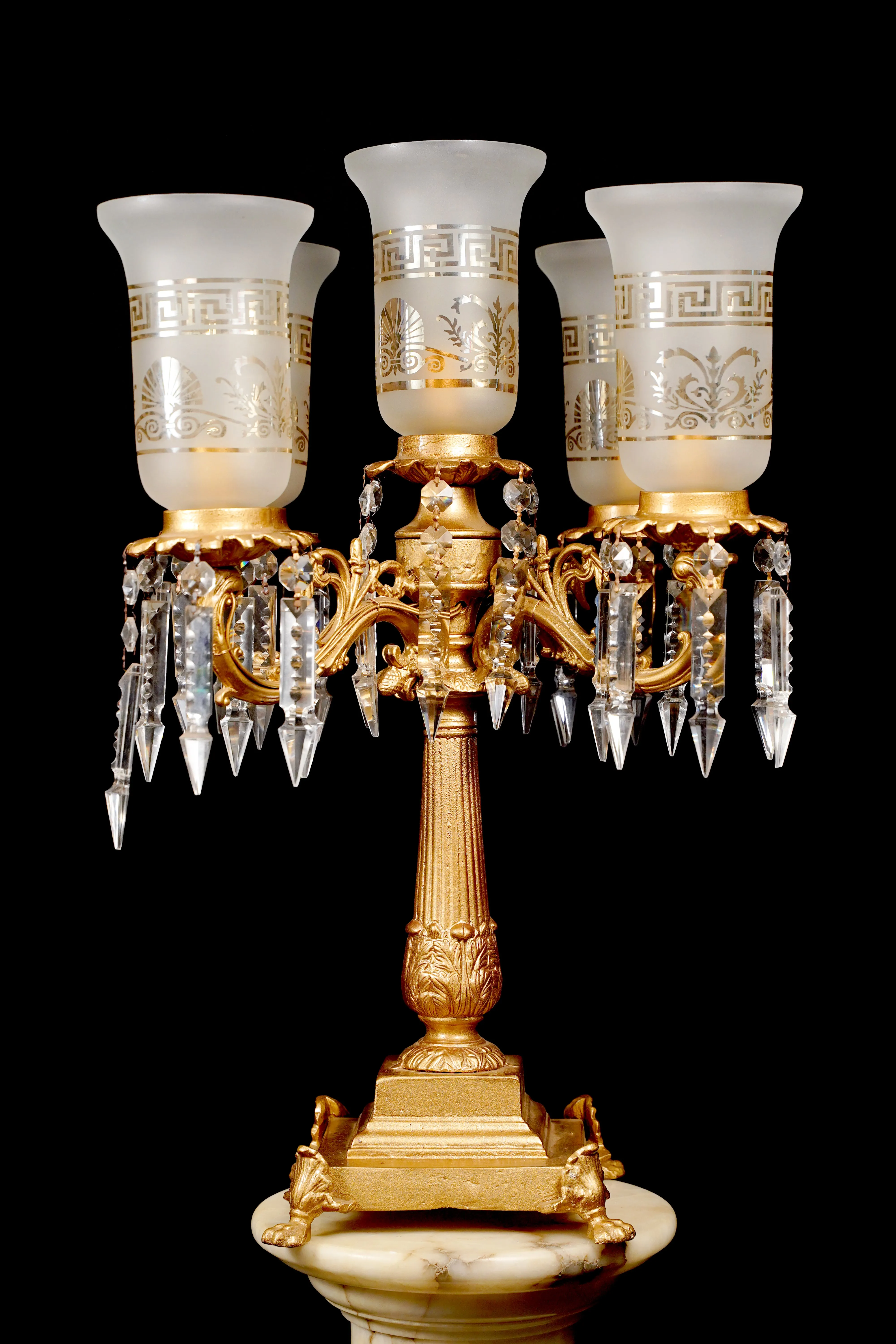 Crystal and Gold Five-Tiered Table Lamp