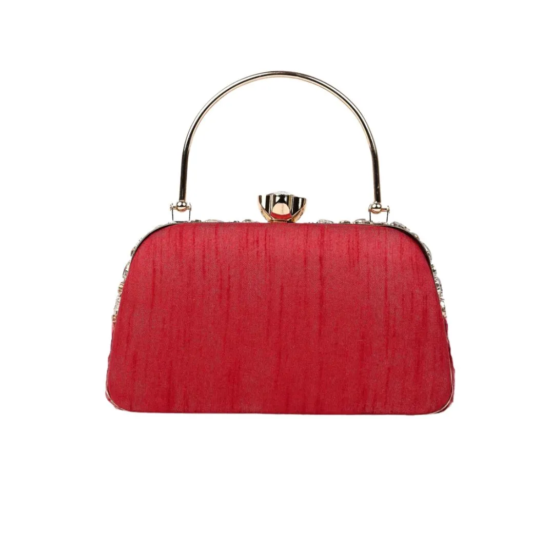 Feather Red Crystal Embellished Woman Clutch Bag