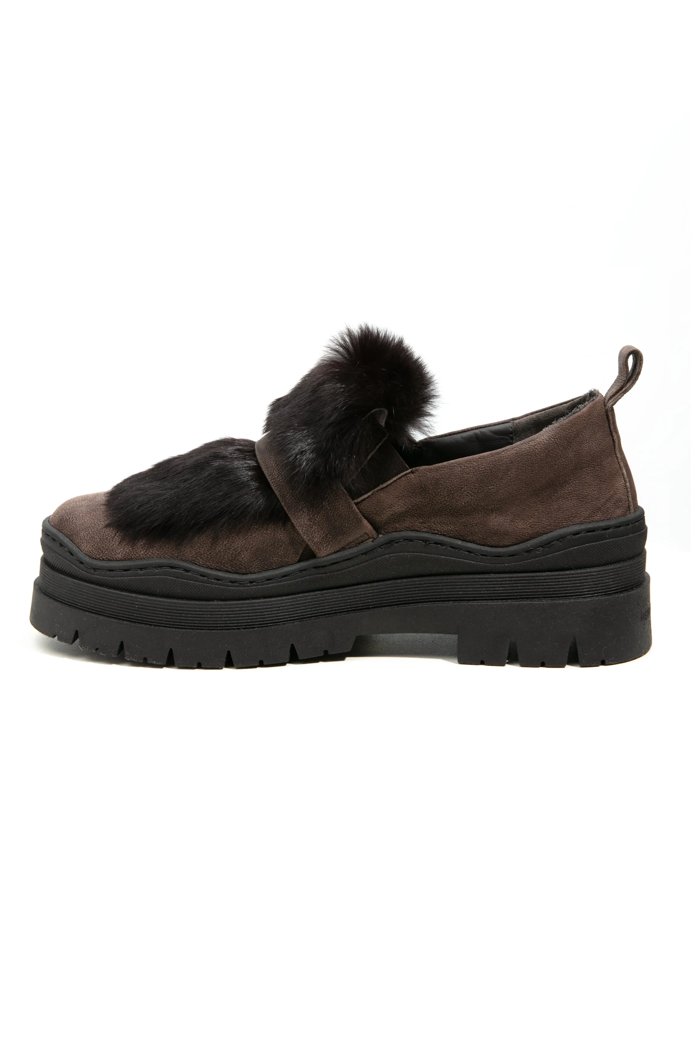 Grattato Leather Loafer with Fur in Moro