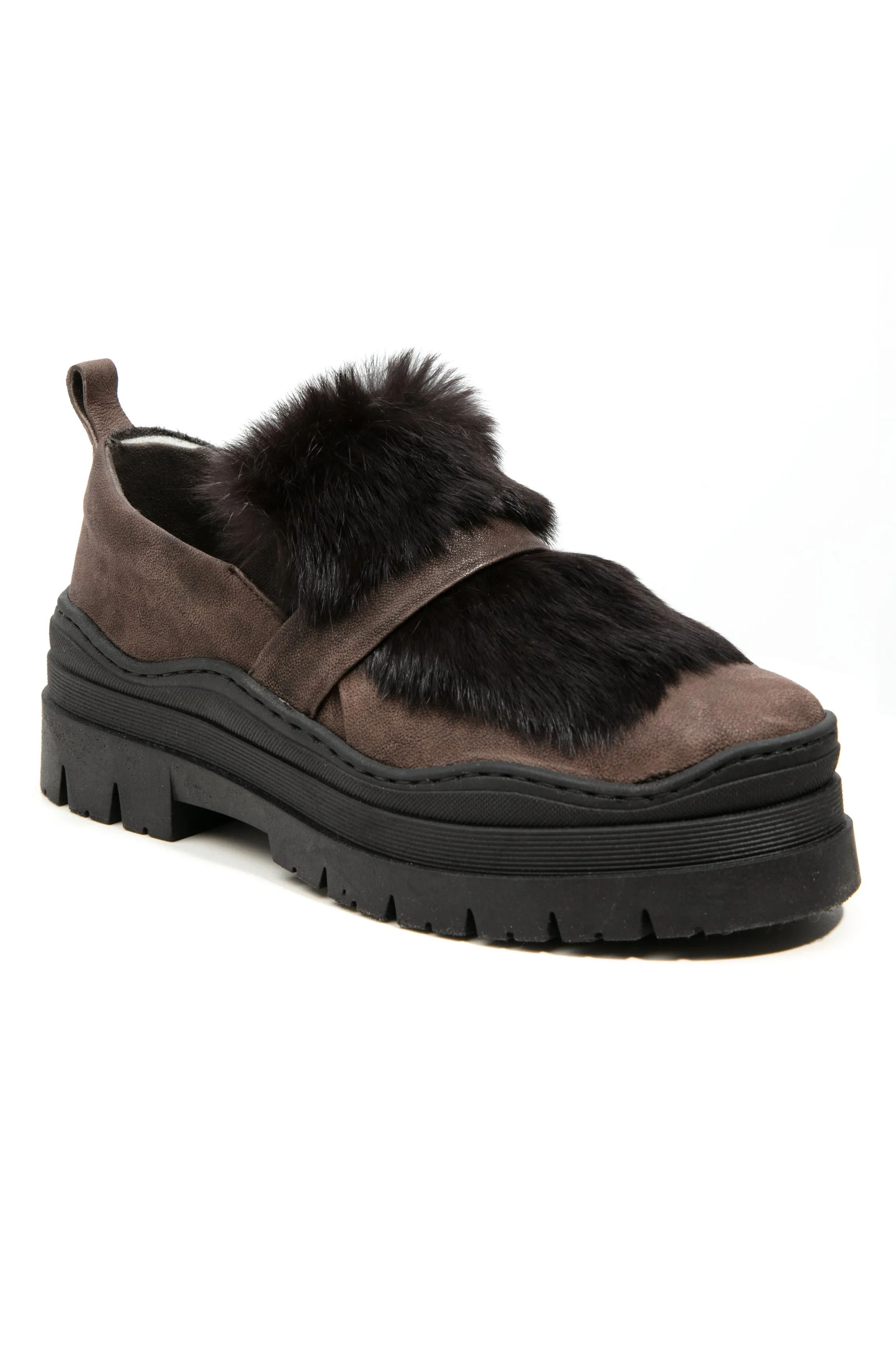 Grattato Leather Loafer with Fur in Moro