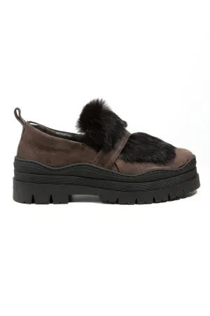 Grattato Leather Loafer with Fur in Moro