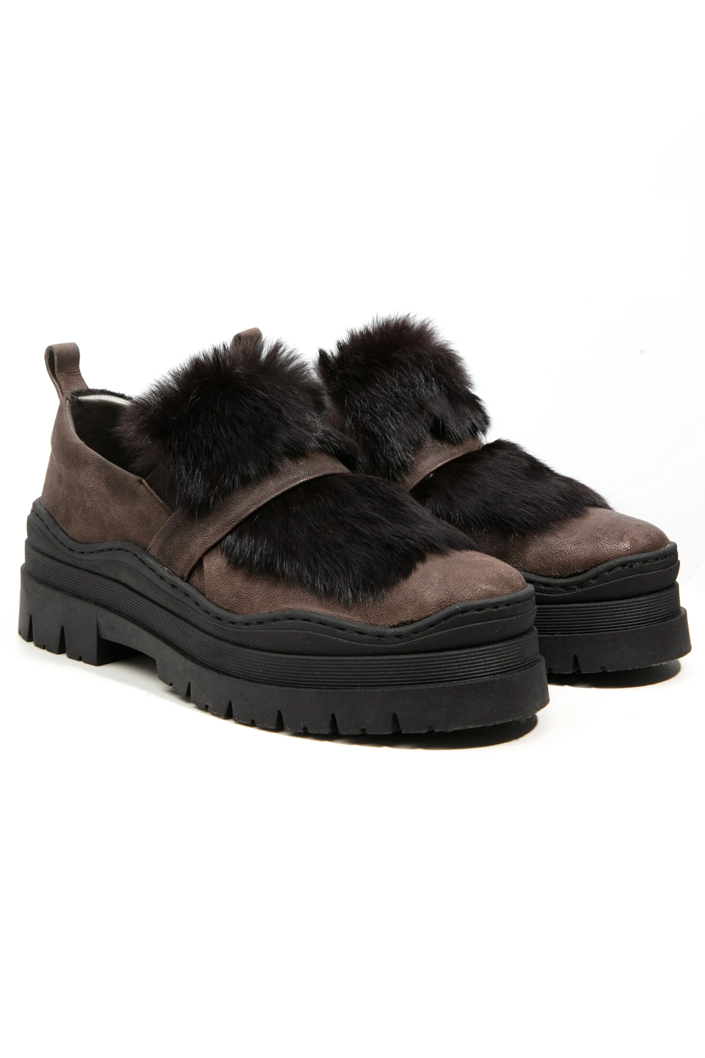 Grattato Leather Loafer with Fur in Moro