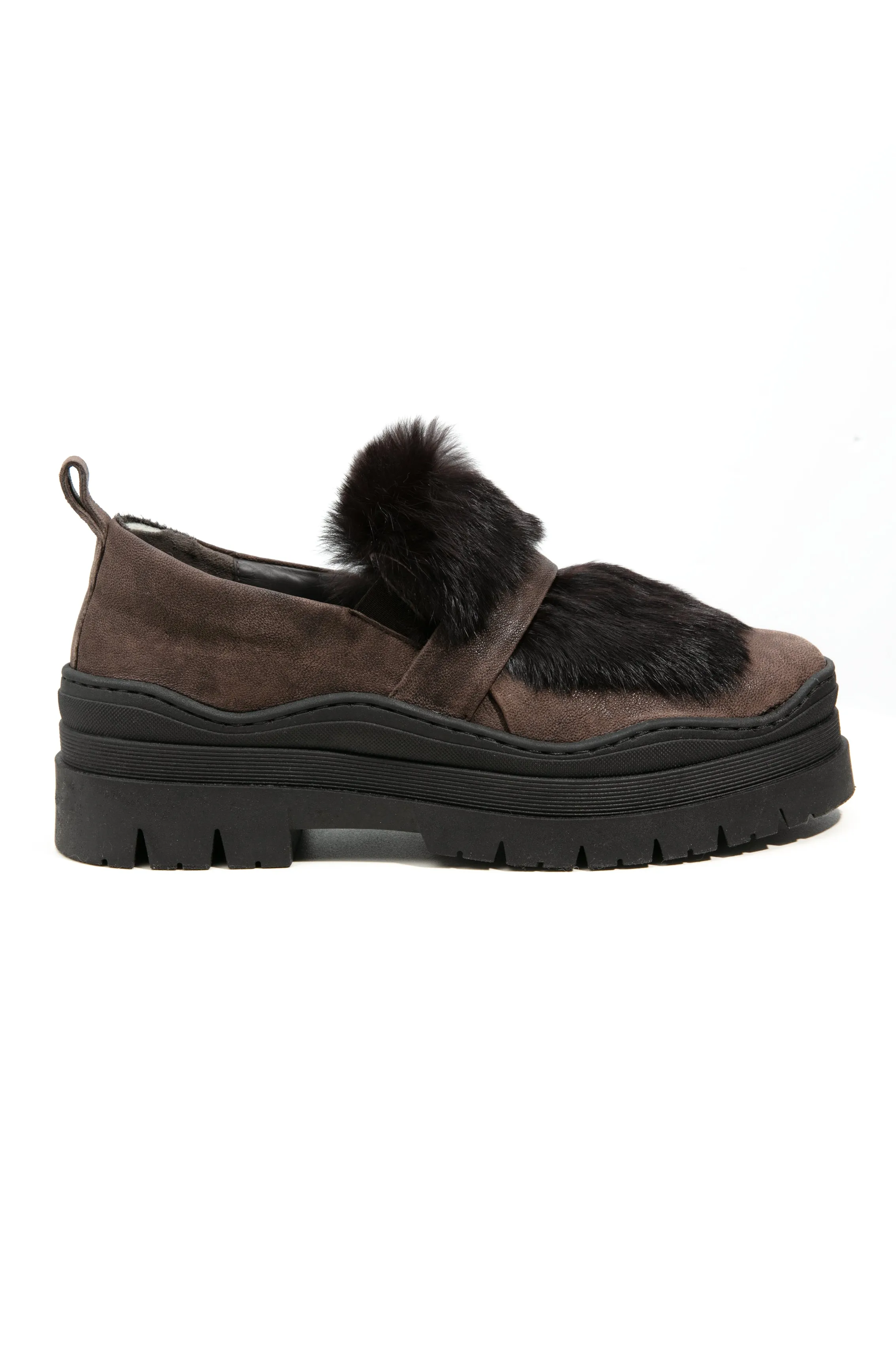 Grattato Leather Loafer with Fur in Moro