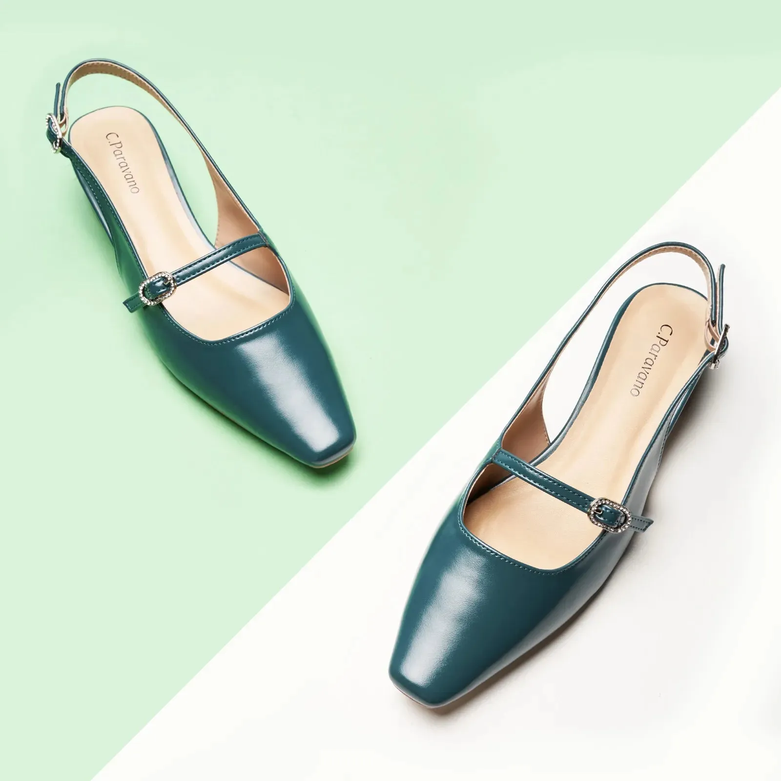 Open Back Block Heel (Alva) Peacock Blue