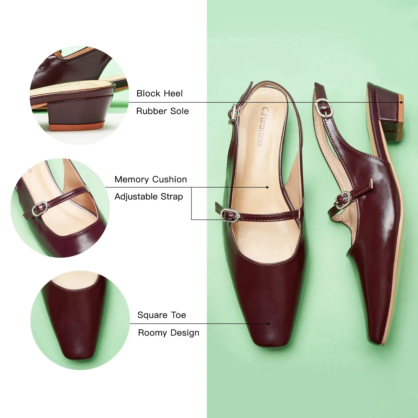 Open Back Block Heel (Alva) Red Brown