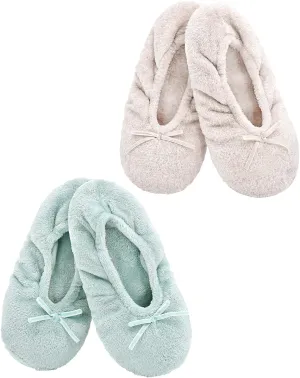Panda Bros 2 Pairs Women's Ballerina House Slippers, Anti-Skid Comfy Warm Ballet Style Slippers