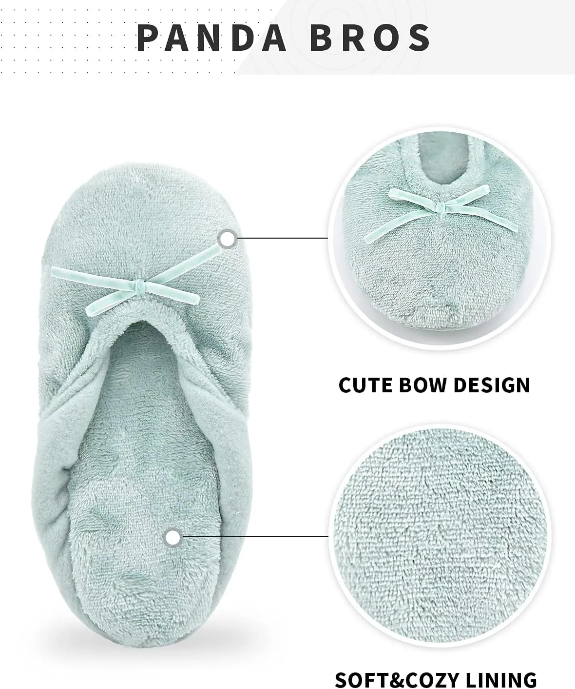 Panda Bros 2 Pairs Women's Ballerina House Slippers, Anti-Skid Comfy Warm Ballet Style Slippers