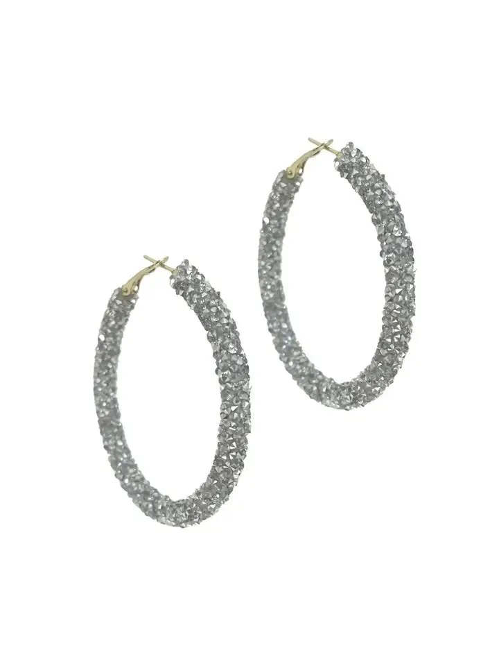 Silver Crystal Rhinestone Hoops