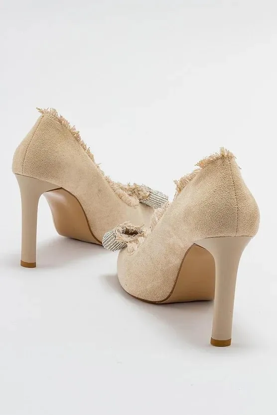 VEGAS Beige Suede Women's Heeled Shoes