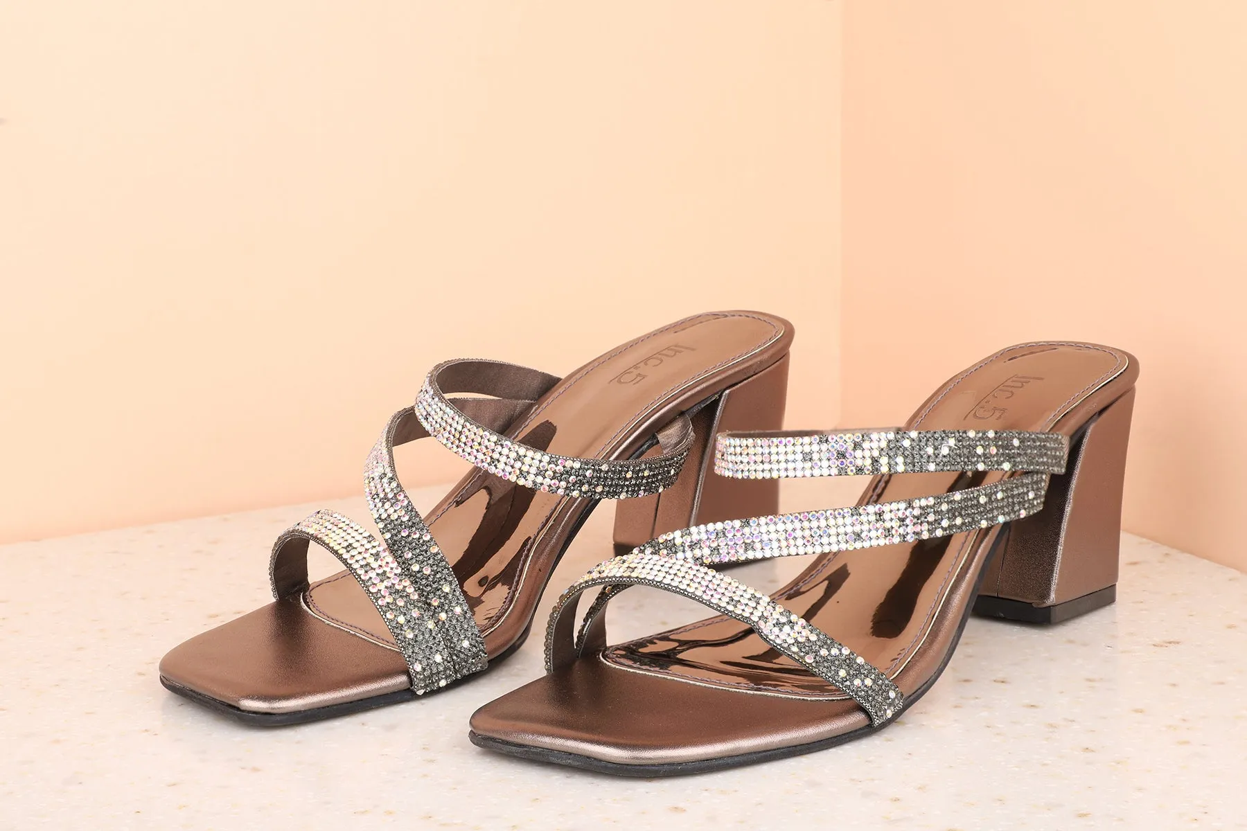 Women Pewter Embellished Block Heels