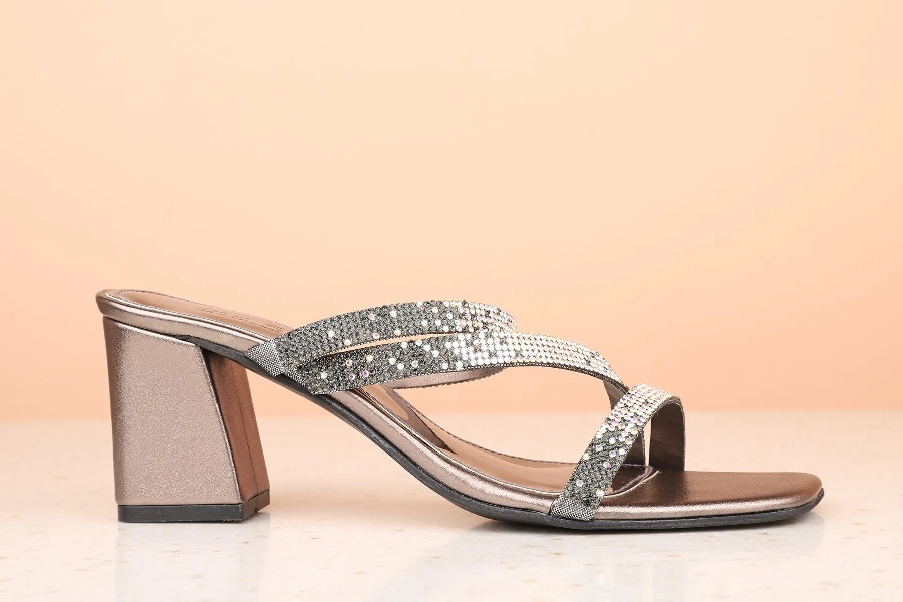 Women Pewter Embellished Block Heels