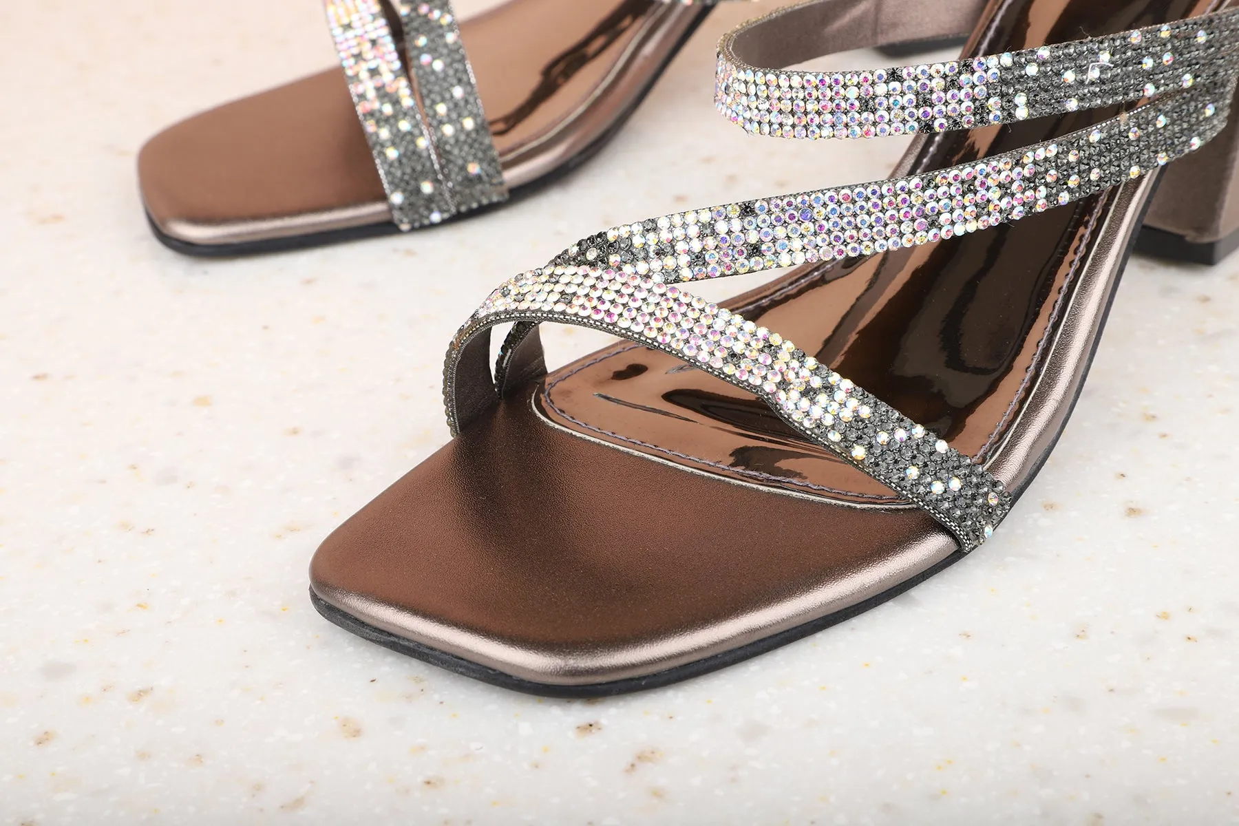 Women Pewter Embellished Block Heels