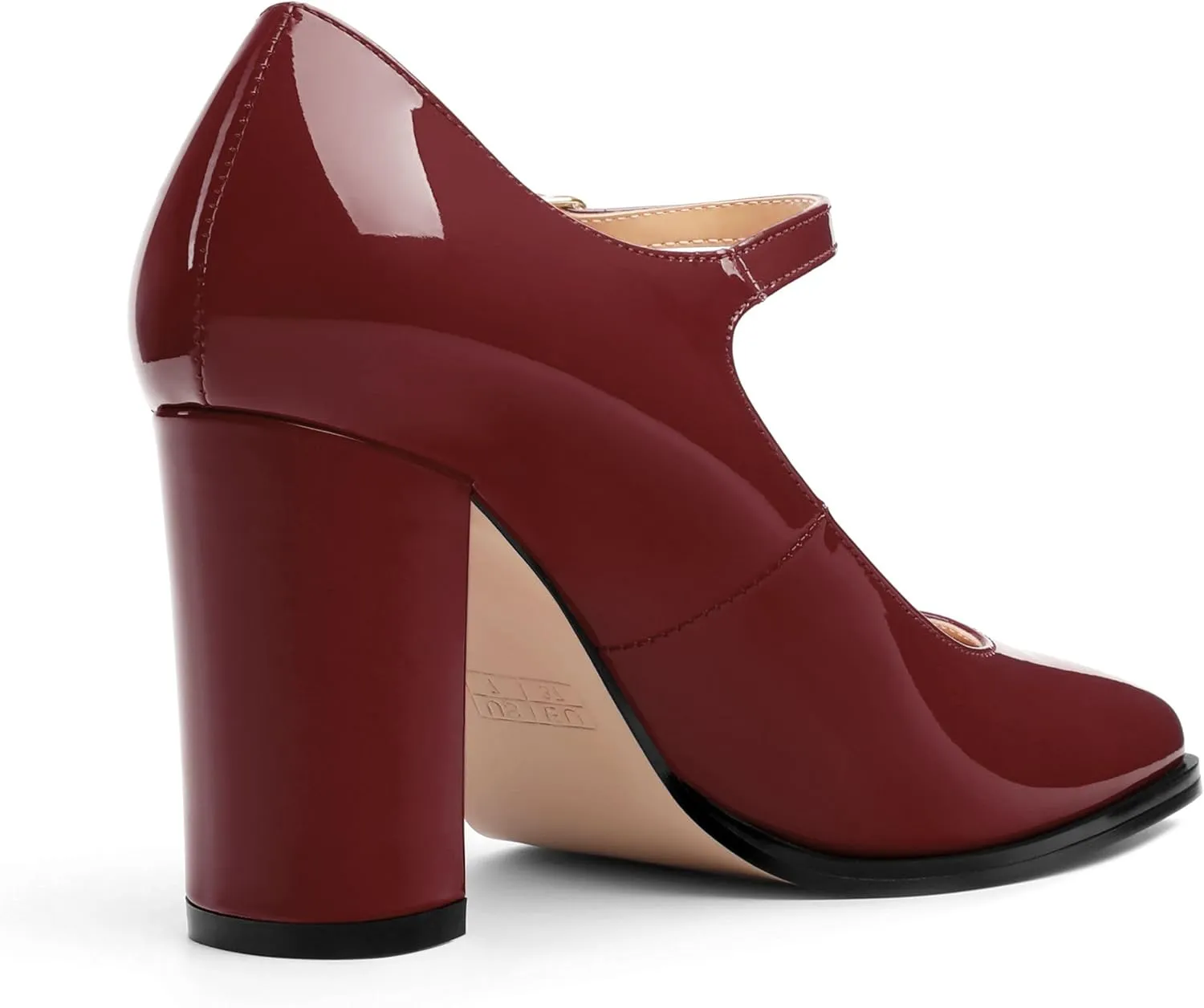 Women's Mary Jane Heels, Chunky Heels Mary Jane Square Toe Pumps One Strap Patent Leather Block High Heels Dress Shoes 3.15 Inch