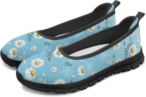 Women's Printed Ballet-Style Flats Slip on Everyday Casual Shoes Floral Paw Pattern Breathable Mesh Lightweight Comfortable Walking Shoes for Travel Dating Black Sole Size 6-11