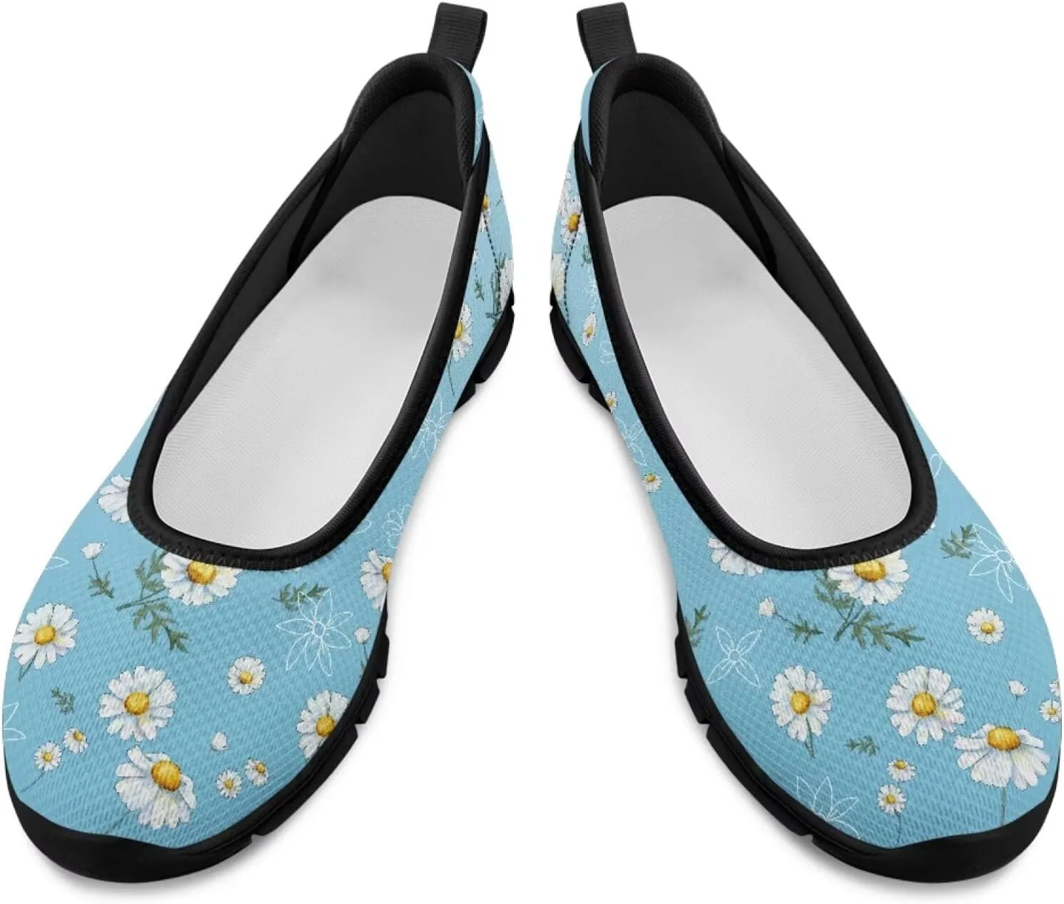 Women's Printed Ballet-Style Flats Slip on Everyday Casual Shoes Floral Paw Pattern Breathable Mesh Lightweight Comfortable Walking Shoes for Travel Dating Black Sole Size 6-11