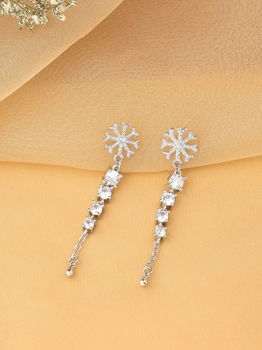 Yellow Chimes Dangler Earrings for Women with White Crystal Silver-toned Glamour Spark Dangler Drop Earrings For Women & Girls