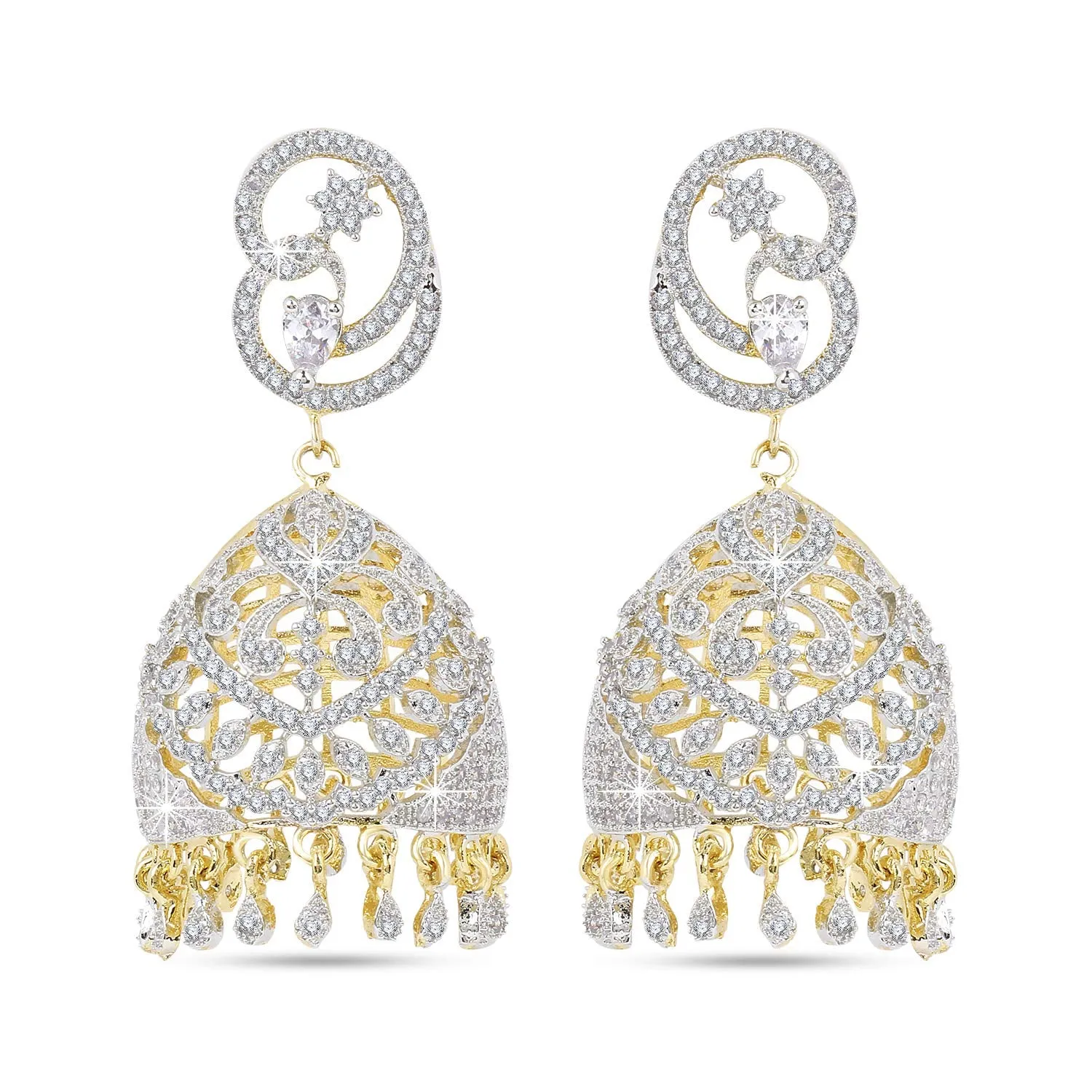 Yellow Chimes Earrings for Women Classic AD/American Diamond Studded Gold Plated Hand Crafted Jhumka/Jhumki Earrings for Women & Girls.