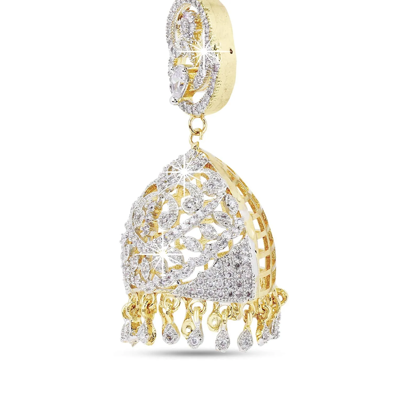 Yellow Chimes Earrings for Women Classic AD/American Diamond Studded Gold Plated Hand Crafted Jhumka/Jhumki Earrings for Women & Girls.