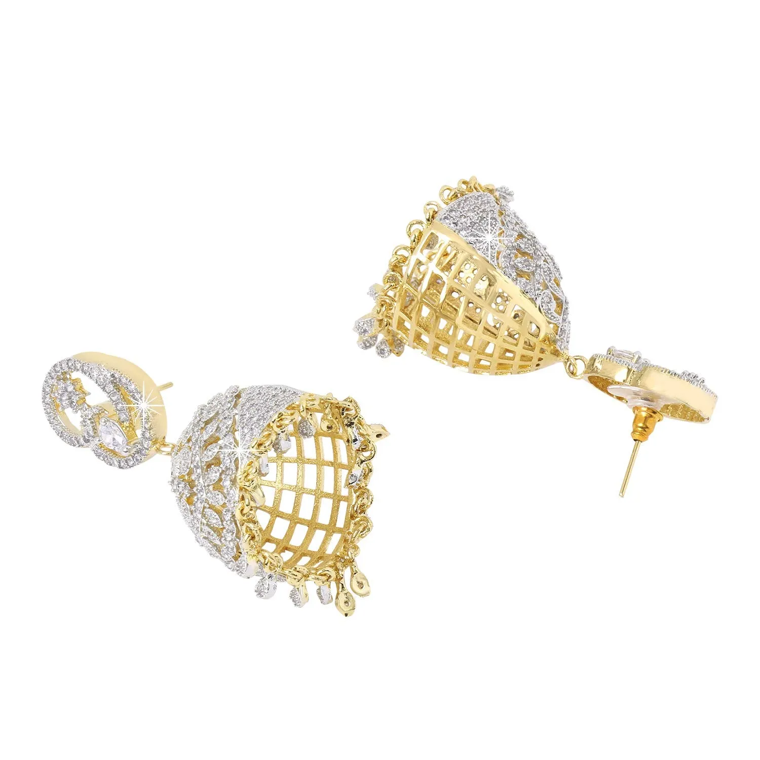 Yellow Chimes Earrings for Women Classic AD/American Diamond Studded Gold Plated Hand Crafted Jhumka/Jhumki Earrings for Women & Girls.