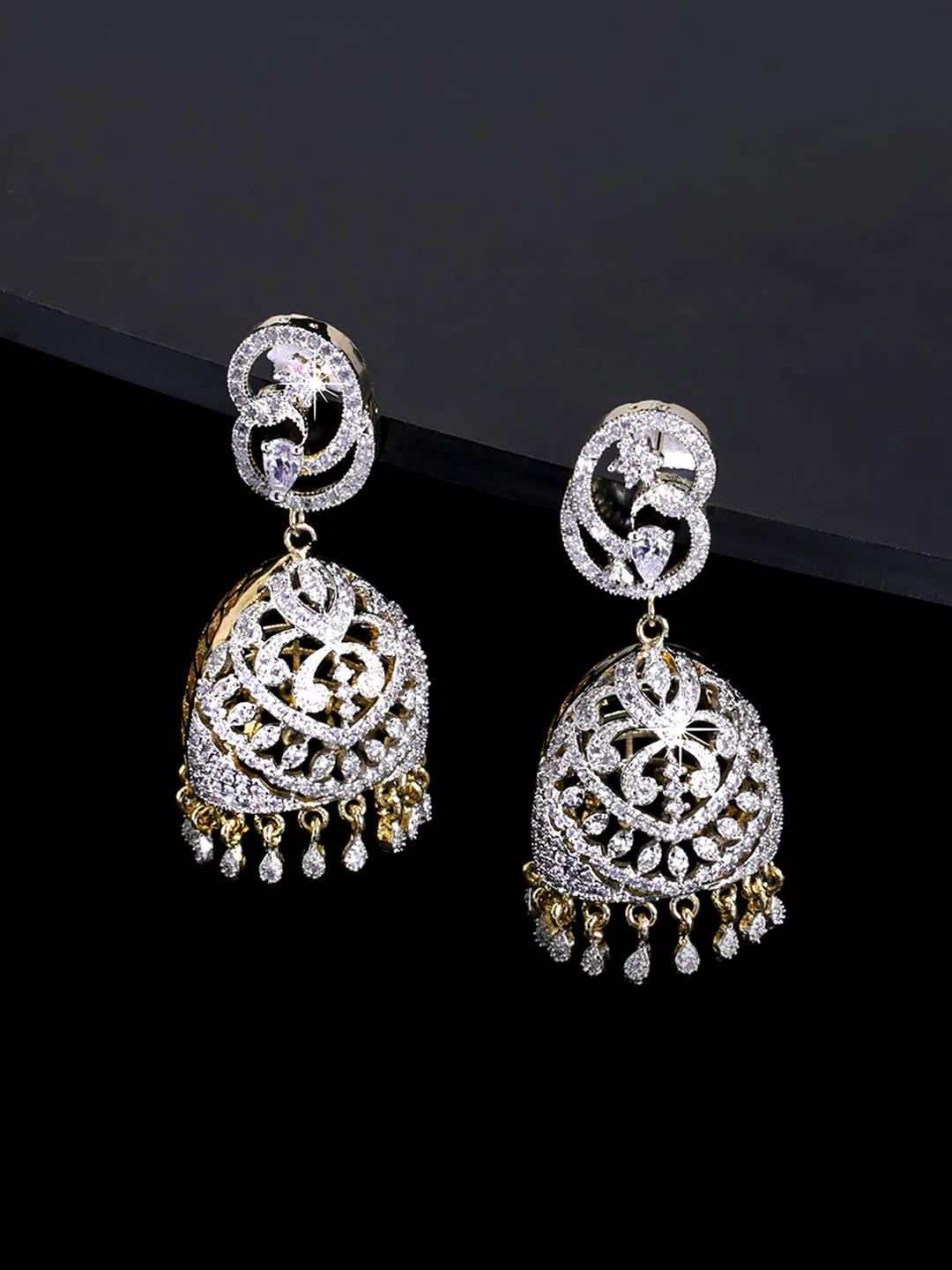 Yellow Chimes Earrings for Women Classic AD/American Diamond Studded Gold Plated Hand Crafted Jhumka/Jhumki Earrings for Women & Girls.
