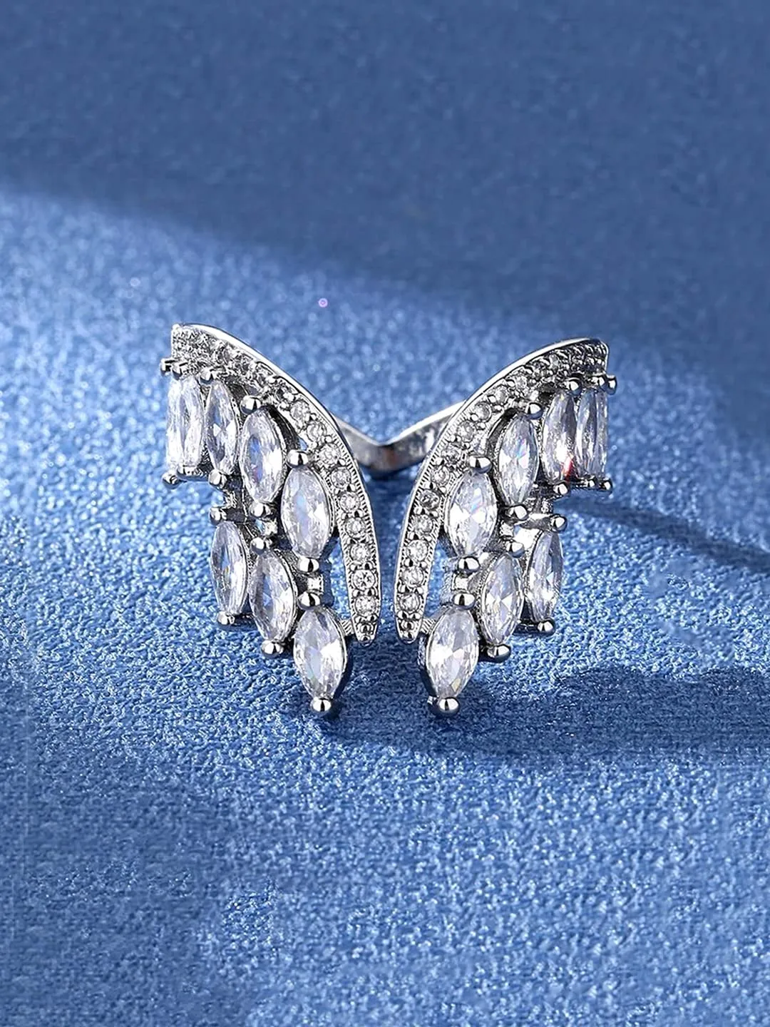 Yellow Chimes Ring for women Elegant Austrian Crystal Studded Silver Plated White Adjustable Ring for Women and Girls (Style-2)