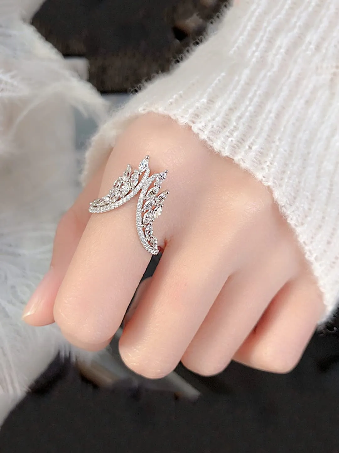 Yellow Chimes Ring for women Elegant Austrian Crystal Studded Silver Plated White Adjustable Ring for Women and Girls (Style-2)