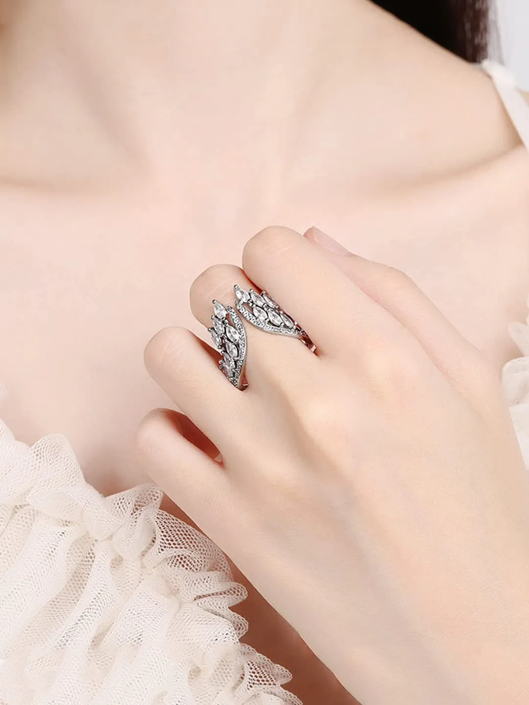 Yellow Chimes Ring for women Elegant Austrian Crystal Studded Silver Plated White Adjustable Ring for Women and Girls (Style-2)