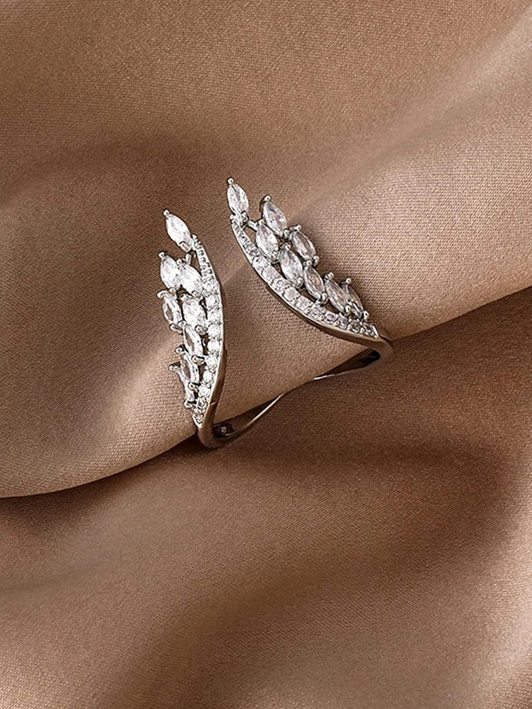 Yellow Chimes Ring for women Elegant Austrian Crystal Studded Silver Plated White Adjustable Ring for Women and Girls (Style-2)